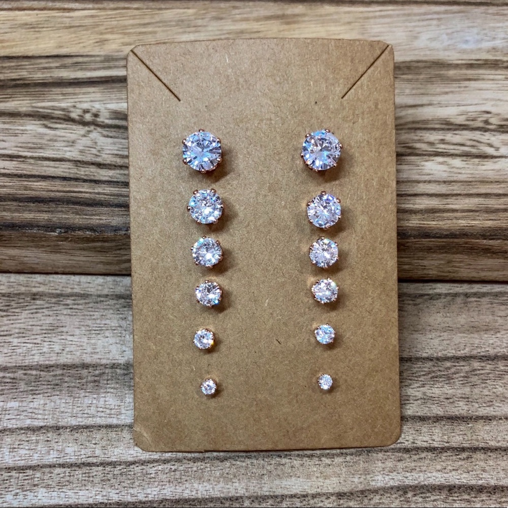 18K Rose Gold Plated CZ Stud Earrings 8MM - Picture 2 of 8